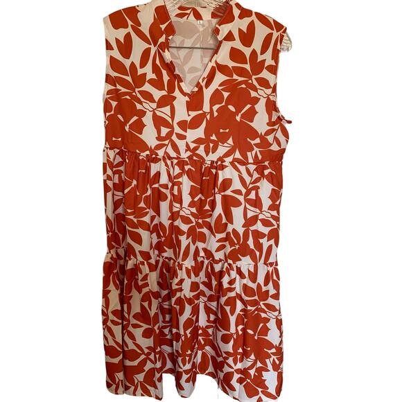 Summer tiered dress size large orange on cream botanical - Picture 1 of 8